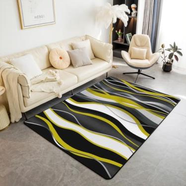 Imagem de jejeloiu Tapete de área geométrica 4x5 geometria branco amarelo preto cinza linhas tapetes para sala de estar quarto arte abstrata moderna tapete decorativo