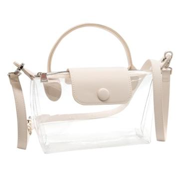Imagem de Long Keeper Bolsa transparente para estádio aprovada pequena bolsa tiracolo bolsas de ombro transparentes para mulheres, bolsa de mão para eventos de concertos, Bege, Alça de couro removível pequena