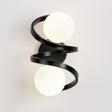 Imagem de Luminária de parede moderna minimalista preta/dourada com design de interiores, luminária de parede criativa, material de ferro resistente à ferrugem, luminária de parede esférica, abajur de