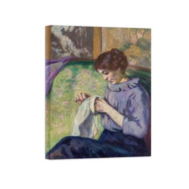 Imagem de Armand Guillaumin Famoso Arte de Parede Pôster-Impressões em Tela para sala de estar-Reprodução pinturas(Madame Sewing) Tela Embrulhada 60x80cm