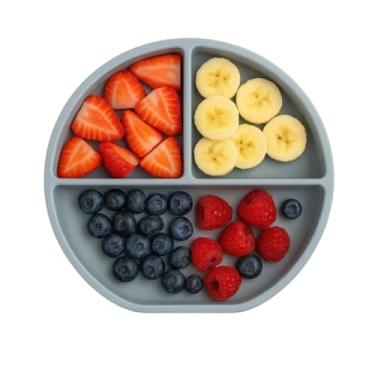 Imagem de Prato Alimentação Bebê Infantil Introdução Alimentar Silicone Atóxico Livre De Bpa Antibacteriano Com Ventosa 3 Divisórias