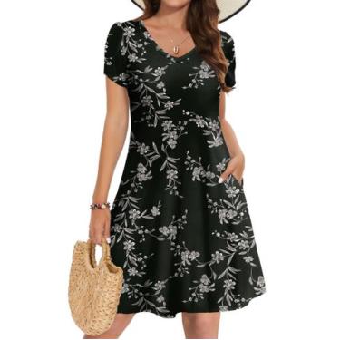 Imagem de Vestido feminino Zeagoo estampado em preto de verão com bolsos