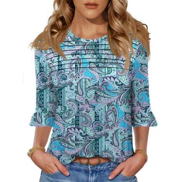 Imagem de Camiseta Blingfit Summer Tops 2025 de manga 3/4 feminina plus size