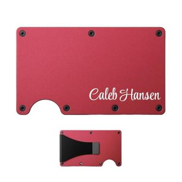 Imagem de Sandpiper Ink Carteira de metal personalizada – Carteira fina de alumínio gravada personalizada com clipe para dinheiro | Suporte para cartão de crédito com bloqueio RFID | padrinhos, aniversário ou