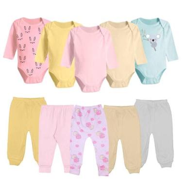 Imagem de Kit 10 Pç Body Manga Longa Mijão Roupa de Bebê Menino Menina - Koala B