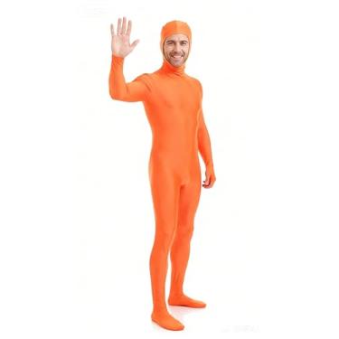 Imagem de Body masculino e feminino de elastano, fantasias de Halloween, fantasia Zentai de corpo inteiro de rosto aberto, Laranja, X-Large