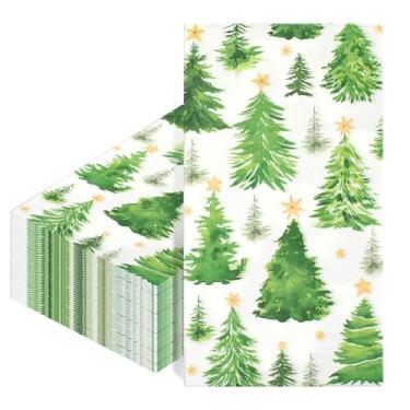 Imagem de 100 guardanapos para convidados de árvore de Natal, guardanapos de papel descartáveis em aquarela com 3 camadas, toalhas de mão decorativas para férias de inverno, Natal, casa, kichen, banheiro