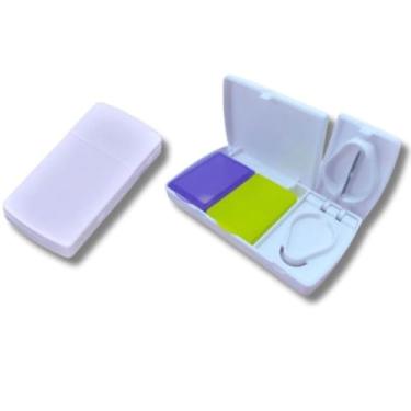 Imagem de Kit Porta Comprimidos Retangular com Cortador Integrado – Estojo de Viagem Prático e Compacto
