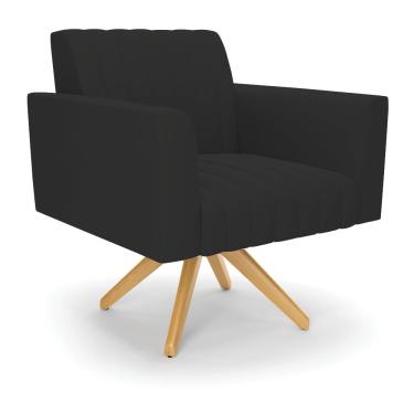 Imagem de Poltrona Giratória Viena Gomada Veludo Preto Base de Madeira MA30 - D'Rossi