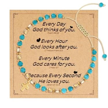 Imagem de VIBILIA Pulseira de cruz para mulheres, pulseiras de contas boho para mulheres, presentes cristãos, pulseiras de Jesus, presentes de aniversário para mulheres, mãe, filha, esposa, irmã, colega de