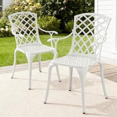 Imagem de Withniture Cadeiras de jardim modernas de alumínio, cadeiras de jantar internas/externas, conjunto de 2, brancas