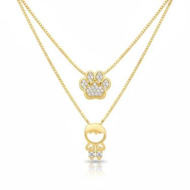 Imagem de Colar com 01 Pingente Menino + Colar com Patinha Banhado a Ouro 18k