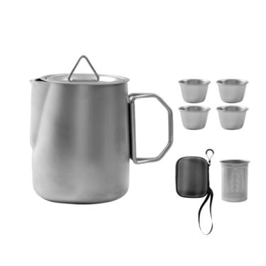 Imagem de UGPLM Kit de chá para acampamento, pesca e chá com 4 xícaras de, conjunto de multifuncional de aço inoxidável para áreas externas