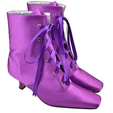 Imagem de Bigfanshu Sandálias femininas de salto alto, botas vazadas, botas elásticas de perna fina, botas sexy de renda cano alto acima do joelho, botas de salto fino, Roxo, 38 BR