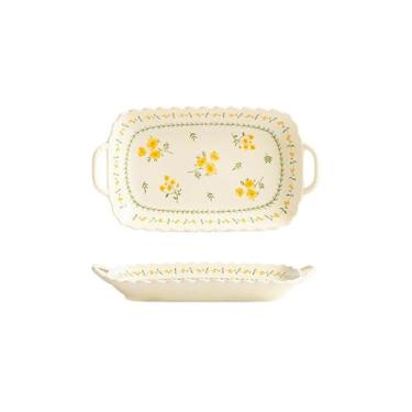 Imagem de Pratos florais amarelos leite de porcelana para uso doméstico sob o esmalte requintado - tigela de sopa binaural de 24 cm