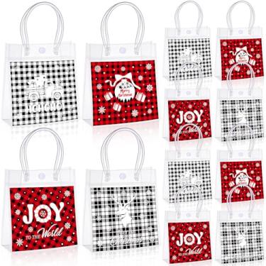 Imagem de Sweetude 24 peças de sacos de presente transparentes de Feliz Natal com alças 16,3 x 15,9 x 6,8 cm, lembrancinha de festa de Natal, sacolas de doces de plástico para festas de casamento, casamento