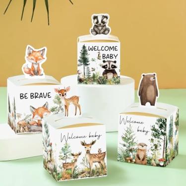 Imagem de QZCYU 24 peças de decorações de chá de bebê da floresta, tema de animais da floresta, decoração de festa de chá de bebê para caixas de presente de doces, lembrancinhas de festa de aniversário