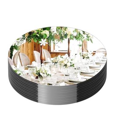 Imagem de Conjunto de 13 peças redondas de espelho de parede, peças centrais de acrílico autoadesivo redondo para mesa de círculo, bandeja de espelho, placa de vela para mesa de casamento, festa de aniversário