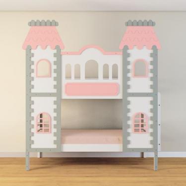 Imagem de Beliche Castelo Encantado - Madeira Maciça Branco/cinza/rosa | Housin
