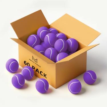 Imagem de MRYCZ FYRHD Pacote com 60 bolas de tênis, bolas de tênis de treinamento, bolas de brincar de cachorro de estimação, bolas de tênis de prática com bolsa de malha para transporte e treinamento de