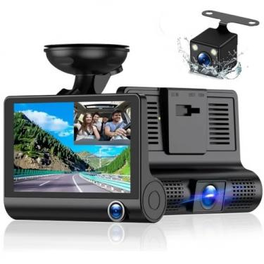 Imagem de Câmera Veicular DVR Full HD 1080P, Tela LCD 2.4 Polegadas, Câmera Frontal e Traseira, Visão Noturna, Gravação Contínua, Suporte Para-brisa, Carregador Veicular