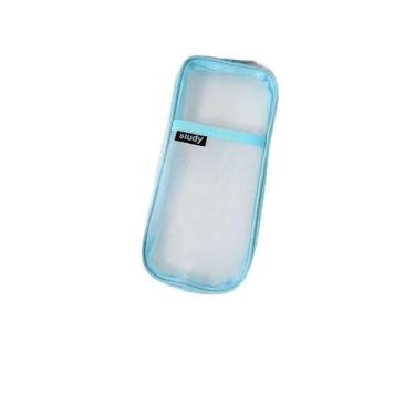 Imagem de Estojo de lápis de malha azul, porta-lápis leve para escritório e viagens, armazenamento transparente para canetas, lápis e artigos de papelaria