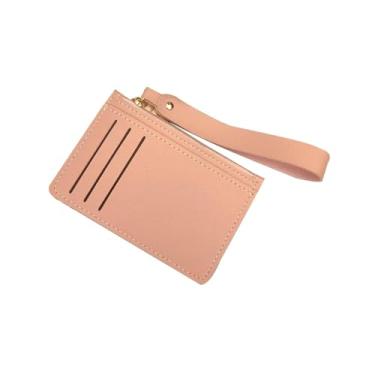 Imagem de Carteira feminina fina para cartão com zíper e porta-cartões de crédito, rosa, Correntes