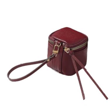 Imagem de Bolsa de cosméticos de couro simples estilo coreano bolsa de armazenamento de batom personalizada mini carteira com zíper para fone de ouvido (vinho vermelho)