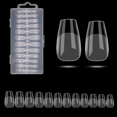 Imagem de 240 peças de pontas de unhas de caixão, unhas postiças médias, unhas transparentes, conjunto de decoração de unhas, para extensão de unhas e decoração de unhas