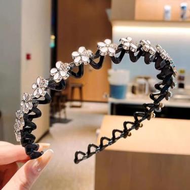 Imagem de Argolas de cabelo onduladas femininas trançadas flor de strass com artefato de cabeça dentada para arrumar cabelos quebrados