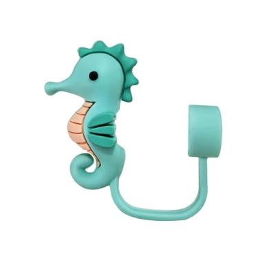 Imagem de Capa de palha de silicone Seahorse para tampa de palha de 10 mm, tampas de cobertura de palha de animal para copo Stanley - compatível com copos de 850 g e 1,134 g, topos de palha reutilizáveis à