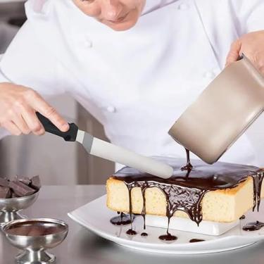 Imagem de Espátula de bolo de aço inoxidável com kit de ferramentas de cozimento de alça resistente e durável, espalhadores de creme de manteiga, utensílios de cozinha (cabo preto de 15 cm)
