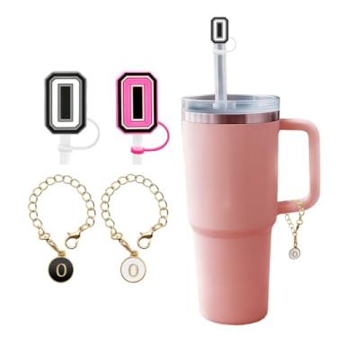 Imagem de Acessório de garrafa de água com letras de 4 peças para copos Stanley, capas de canudo de silicone reutilizáveis, pingentes de alfabeto personalizados - Letra O