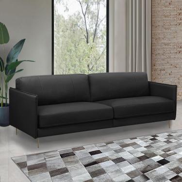Imagem de Sofá Decorativo Anthony 4 Lugares Sala de estar 270cm Pés em Aço Couro Preto G88 - Gran Belo
