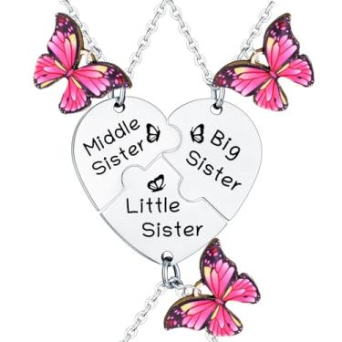 Imagem de Colares para irmãs do meio, irmãs, irmãs, irmãzinhas, 3 peças, colares combinando com coração para irmãs mais velhas Lil Sis, presente de aniversário para melhores amigas, presente de aniversário