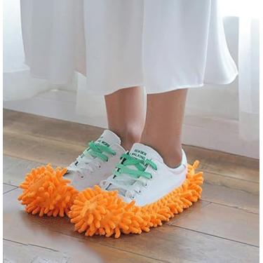 Imagem de 1 par de capa de sapato de microfibra lavável macia e reutilizável para pés para polimento de piso, ferramenta de esfregão, Laranja, 3X-Large 3X-Wide Women/3X-Large 3X-Wide Men