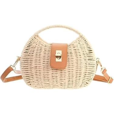 Imagem de Bolsa de Palha Feminina Boho Chic – Estilo Verão com Forro Interno e Alça Confortável – Perfeita para Praia, Passeios e Looks Casuais (Bege)