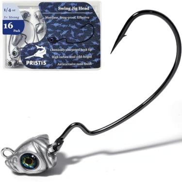 Imagem de Pristis Pacote com 16 peças de cabeça de balanço, isca de natação olho de peixe sem ervas daninhas para equipamentos de fitness Texas Ned, kit de anzóis de pesca de aço de alto carbono com peso forte