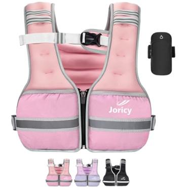 Imagem de Colete pesado feminino masculino 6,4 kg, colete com zíper frontal com tiras refletivas para caminhada, corrida, treino, treinamento de força, perda de peso, feminino, rosa