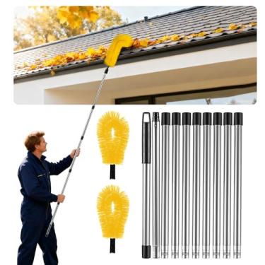 Imagem de LrqzHsyl Ferramentas de limpeza de calhas do chão - limpador e escova de calha ajustável de 3 m, sem necessidade de escada | Ferramenta de limpeza de calhas facilita a limpeza de folhas, galhos e