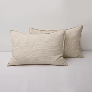 Imagem de CHUFFED 100% fronhas de linho francês, tamanho Queen, conjunto de 2, fronhas de linho lavado com pedra com fecho de zíper - respiráveis e refrescantes para pessoas que dormem quentes, 50 x 76 cm