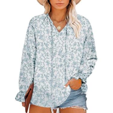 Imagem de Blusa feminina Eytino plus size boho floral com decote em V 3X azul ce
