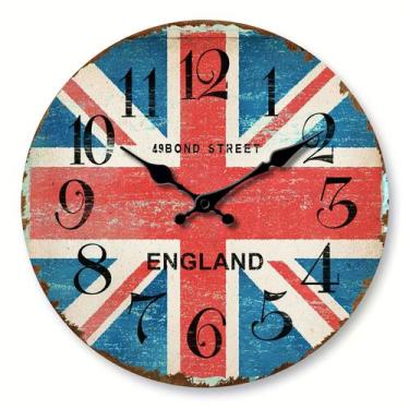 Imagem de Relógio de parede Union Jack Vintage British Flag 35cm de madeira - yi