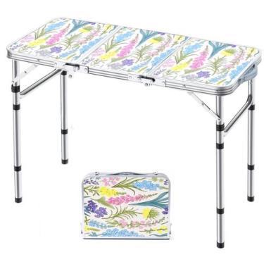 Imagem de Mesa de acampamento dobrável Yriuat 91x41cm de altura ajustável floral