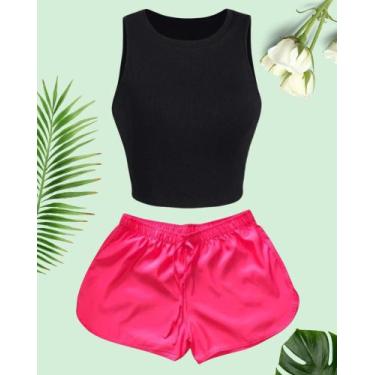 Imagem de Conjunto Feminino Cropped e Shorts Tactel Feminino Moda Praia Tamanho 