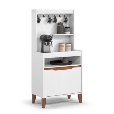 Imagem de Cantinho do Café Flow com Ganchos e Prateleiras Aparador Sala de Estar Cozinha - cores (BRANCO/FREIJÓ)