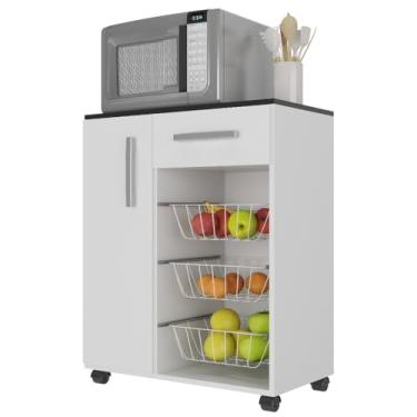 Imagem de Fruteira De Chão Multiuso Com Gaveta E Rodízios De Madeira Com Cestos Aramados E Prateleira(Tampo preto)