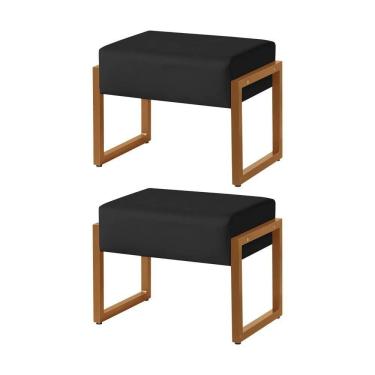 Imagem de Kit 2 Puffs Decorativos Vegas Estofado Base De Ferro Veludo Preto