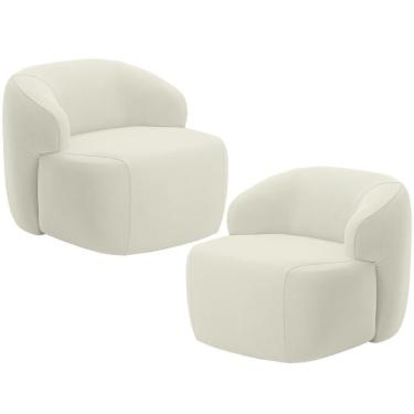 Imagem de Kit 02 Poltronas Decorativa Fixa Orgânica Para Sala Living Barolo L06 Veludo Bege - Lyam Decor