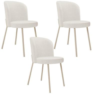 Imagem de Kit 03 Cadeiras Para Sala De Jantar Cozinha Estofada Gavi Arena L02 Linho Bege - Lyam Decor